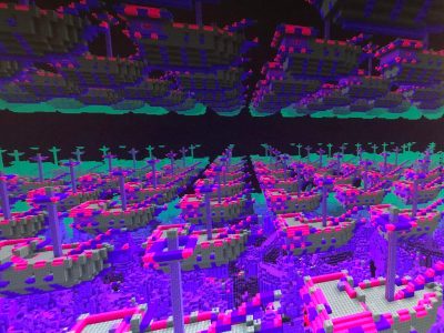 A dimension from the Minecraft Infinity Snapshot, an April 1 joke version of Minecraft that produced randomly generated dimensions.