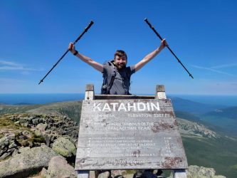 Alan stands on Mt Katadin, the North terminus of the Appalachian Trail