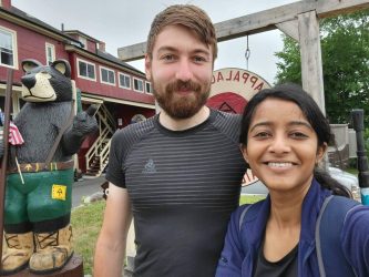 Alan Foster and Suveer Panditrao after his summit of Mt Katadin, Maine