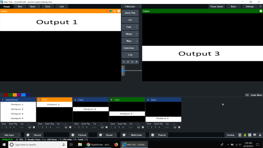 A demonstration test system for determining if the ArcLive front end is functioning properly. Different camera outputs zoom in on the original, core scene for enhanced visibility.