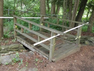 The original bridge at Benson Park near the Old Woman and the Shoe, in need of repair after 30+ years.
