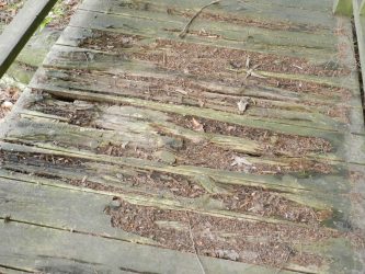 The original bridge at Benson Park near the Old Woman and the Shoe, in need of repair after 30+ years.