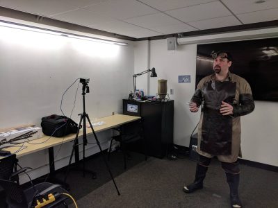 Filming of Dr Ollie with 3 different Microsoft Xbox Kinects in sync at the MIT Game Design Lab.