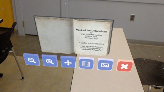 LoreBooks was a 3D virtual reader application designed for smartglasses and created on the HoloLens. Its design was inspired by the interactive books from the videogame series The Elder Scrolls.