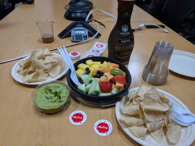 Catering and snacks provided for attendees of the first Boston Organizers Meetup.