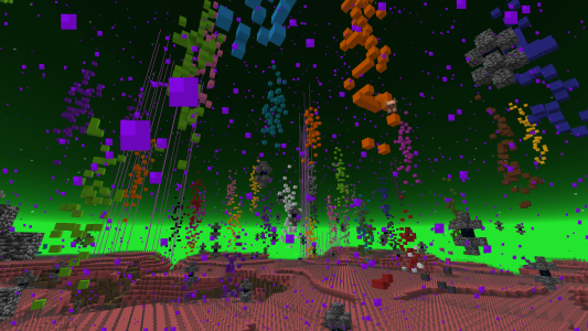 A dimension from the Minecraft Infinity Snapshot, an April 1 joke version of Minecraft that produced randomly generated dimensions.