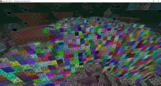 A dimension from the Minecraft Infinity Snapshot, an April 1 joke version of Minecraft that produced randomly generated dimensions.