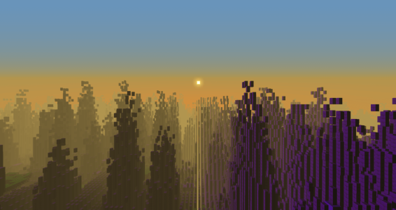 A dimension from the Minecraft Infinity Snapshot, an April 1 joke version of Minecraft that produced randomly generated dimensions.