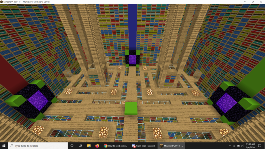 Once the Minecraft Infinity Server was launched, Alan created a spawn area in the "Library" dimension that included random teleporters to 5000 blocks in all directions.